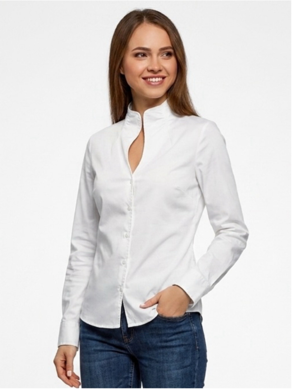 Women's Holt Renfrew 100% Cotton High Funnel Neck Keyhole Shirt - Size 8 - 702